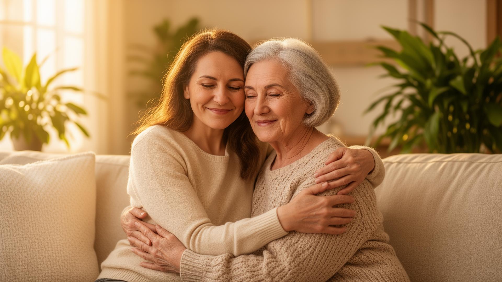 Elderly couple smiling together at home
